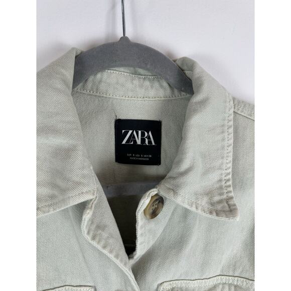 Zara Womens Button Down Jean Jacket Mint Green Cotton Size Small - Picture 2 of 8